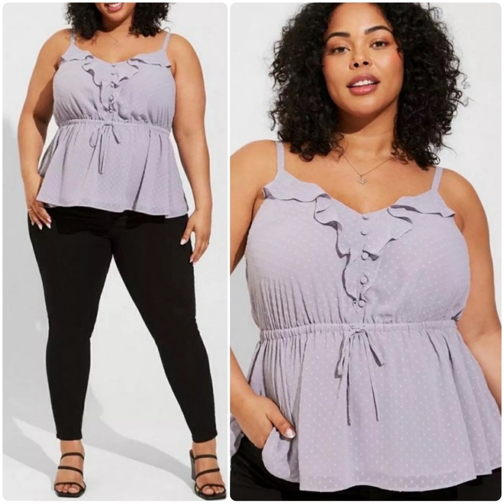 3/$22🩶 Torrid Gray Lilac Ruffle Front Chiffon Dot Cami Blouse Plus Size 3X 3